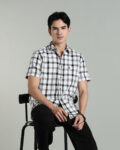 Men’s 100% Cotton Dobby Checked Short Sleeve Shirt – Black & White