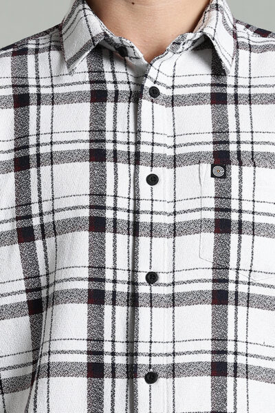 Men’s 100% Cotton Dobby Checked Short Sleeve Shirt – Black & White - WHITE, XXL