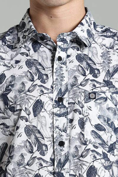 Men’s Premium Cotton AOP Short Sleeve Shirt with Logo Label – Navy - NAVY, XXL