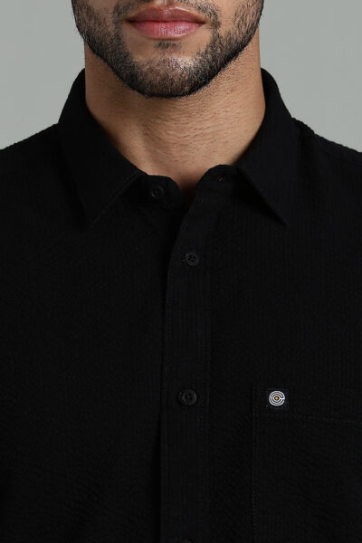 Men’s 100% Cotton Seersucker Short Sleeve Shirt – Black - BLACK, XXL