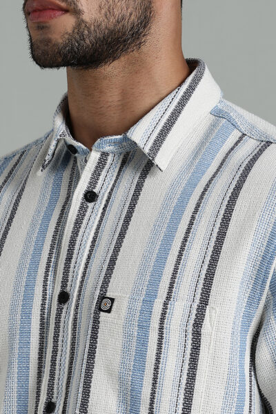 Men’s Premium Vertical Stripe Cotton Short Sleeve Shirt – Blue | White - WHITE, XXL