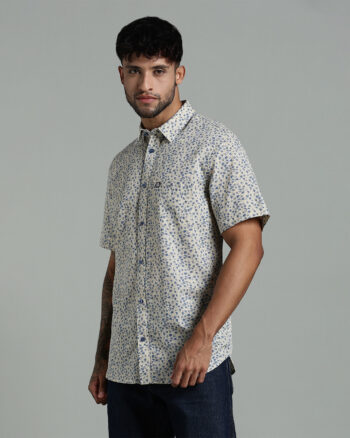 Men’s Premium All-Over Printed Cotton Short Sleeve Shirt – Ecru