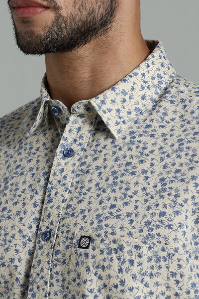 Men’s Premium All-Over Printed Cotton Short Sleeve Shirt – Ecru - ECRU, XXL