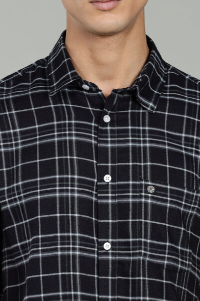 Men’s Fine Checked Cotton Short Sleeve Shirt – Navy - NAVY, XXL