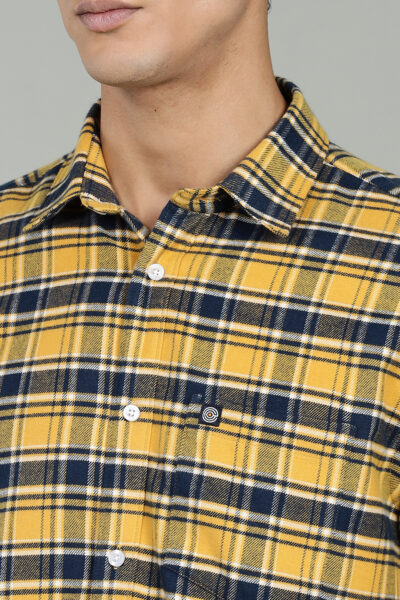 Men’s Premium Cotton Checked Short Sleeve Shirt – Mustard - MUSTARD, XXL