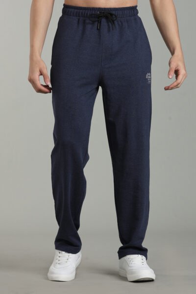 Men’s Fine Loop Knit Track Pants with Zipper Pocket & Printed Detail – Airforce Blue, Anthra Melange & Brown - AIRFORCE BLUE, XXL