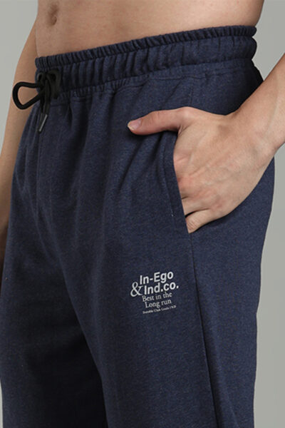 Men’s Fine Loop Knit Track Pants with Zipper Pocket & Printed Detail – Airforce Blue, Anthra Melange & Brown - AIRFORCE BLUE, XXL