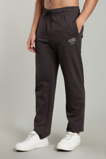 Men’s Fine Loop Knit Track Pants with Zipper Pocket & Printed Detail – Airforce Blue, Anthra Melange & Brown