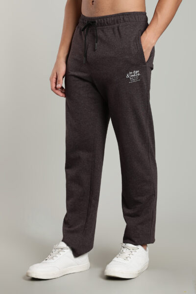 Men’s Fine Loop Knit Track Pants with Zipper Pocket & Printed Detail – Airforce Blue, Anthra Melange & Brown