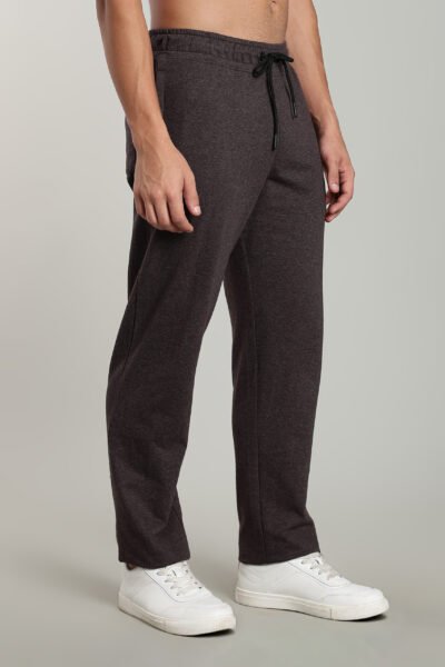 Men’s Fine Loop Knit Track Pants with Zipper Pocket & Printed Detail – Airforce Blue, Anthra Melange & Brown - BROWN, XXL