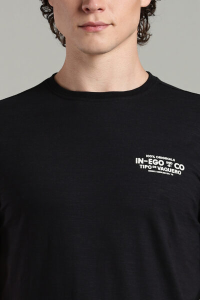 Men’s Cotton-Rich Printed Round Neck T-Shirt with HD Chest & Back Print – Black & Sea Shell - BLACK, XXL