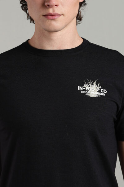 Men’s Cotton-Rich Printed Round Neck T-Shirt with HD Chest & Back Print – Black & Oil Green - BLACK, XXL