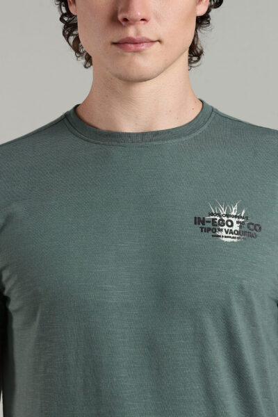 Men’s Cotton-Rich Printed Round Neck T-Shirt with HD Chest & Back Print – Black & Oil Green - OLIVE, XXL