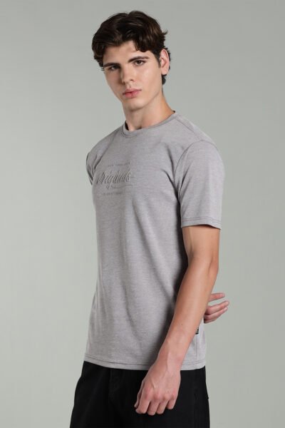 Men’s Cotton-Rich Printed Round Neck T-Shirt with HD Chest Print – Lavender & Dark Grey - DARK GREY, XXL