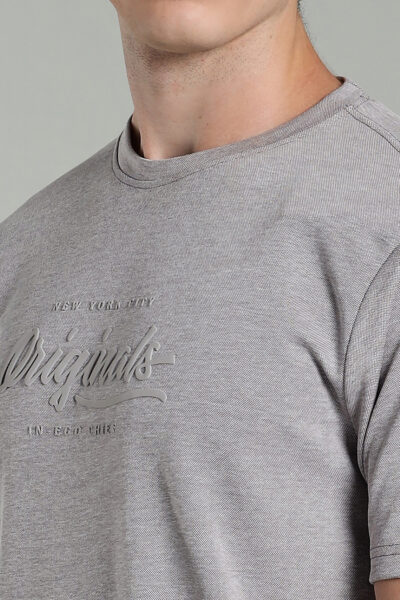 Men’s Cotton-Rich Printed Round Neck T-Shirt with HD Chest Print – Lavender & Dark Grey - DARK GREY, XXL