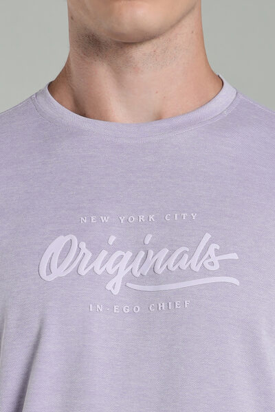 Men’s Cotton-Rich Printed Round Neck T-Shirt with HD Chest Print – Lavender & Dark Grey - LAVENDER, XXL