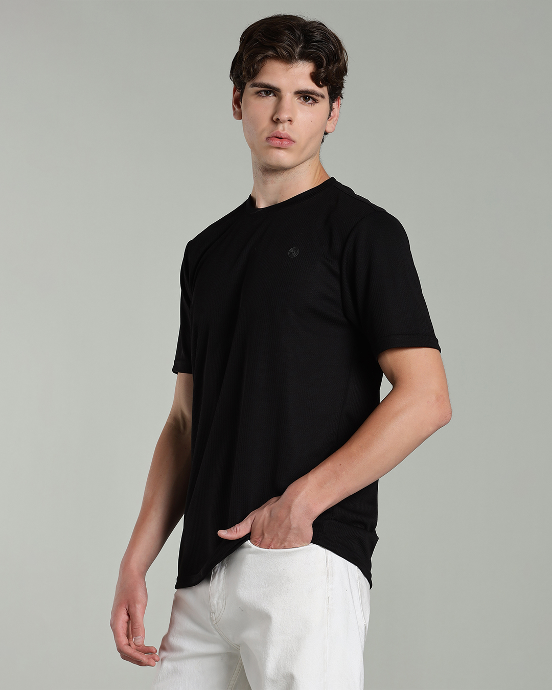 Men’s Active Wear Round Neck T-Shirt with HD Chest Badge – Multiple Colours