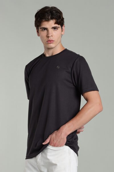 Men’s Active Wear Round Neck T-Shirt with HD Chest Badge – Multiple Colours - DARK GREY, L