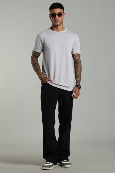 Men’s Active Wear Round Neck T-Shirt with HD Chest Badge – Multiple Colours - LIGHT GREY, L