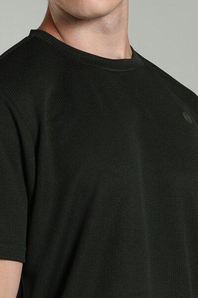 Men’s Active Wear Round Neck T-Shirt with HD Chest Badge – Multiple Colours - OLIVE, M