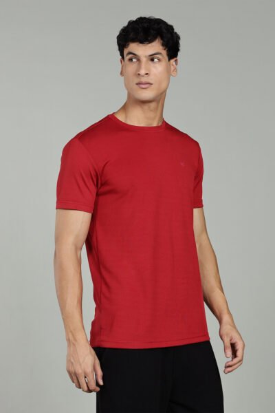 Men’s Active Wear Round Neck T-Shirt with HD Chest Badge – Multiple Colours - DARK RED, XXL