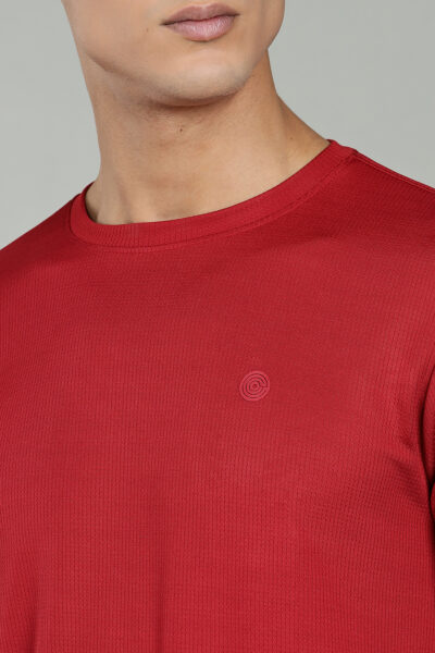 Men’s Active Wear Round Neck T-Shirt with HD Chest Badge – Multiple Colours - DARK RED, XXL