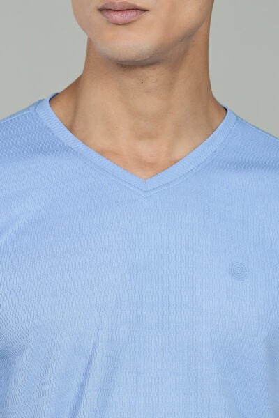 Men’s Active Wear V-Neck T-Shirt with HD Chest Print – Multiple Colours - SKY BLUE, L