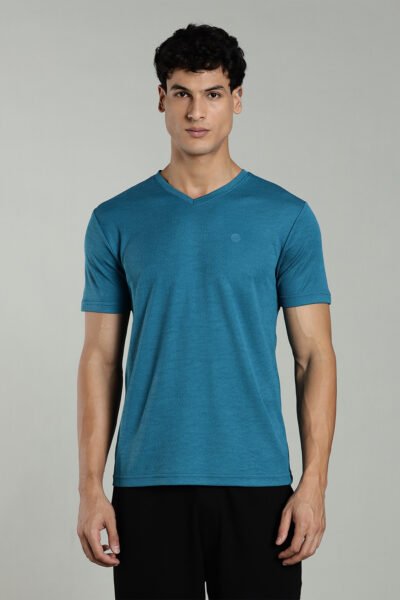 Men’s Active Wear V-Neck T-Shirt with HD Chest Print – Multiple Colours - DARK TEAL, XXL