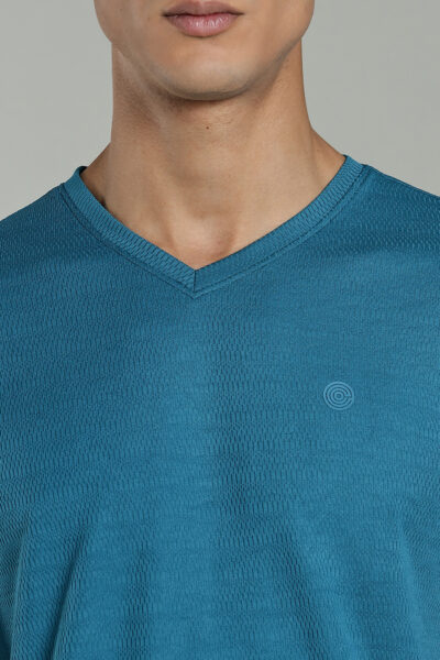 Men’s Active Wear V-Neck T-Shirt with HD Chest Print – Multiple Colours - DARK TEAL, XXL
