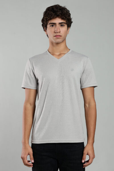 Men’s Active Wear V-Neck T-Shirt with HD Chest Print – Multiple Colours - LIGHT GREY, XXL