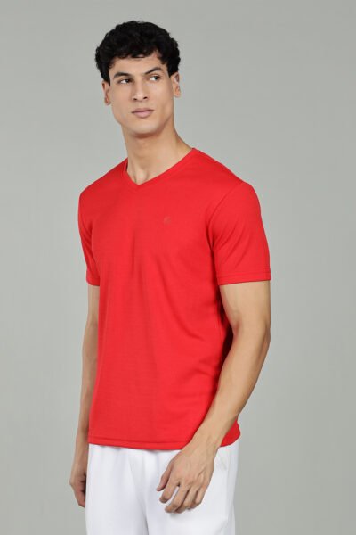 Men’s Active Wear V-Neck T-Shirt with HD Chest Print – Multiple Colours - RED, XXL