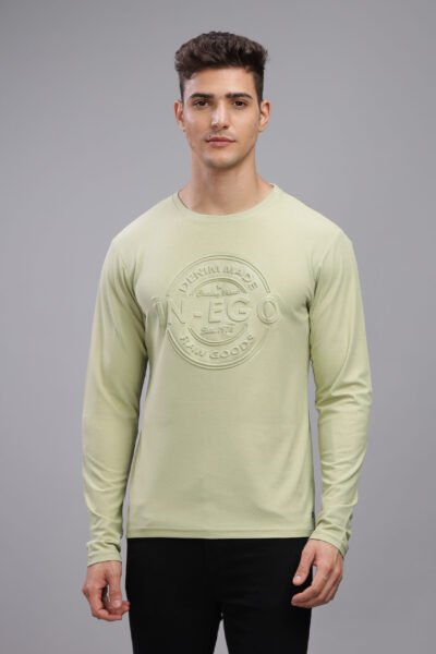 Men’s Melange Long Sleeve Tee with Embossed Chest Print – Multi-Colour Edition - LINT, L