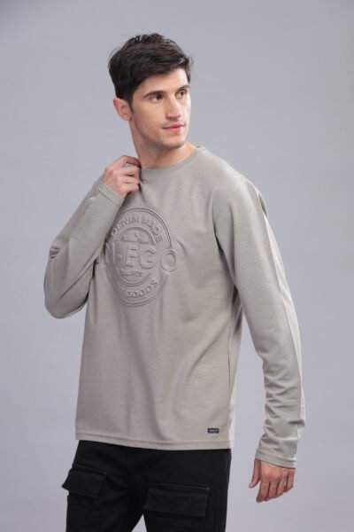 Men’s Melange Long Sleeve Tee with Embossed Chest Print – Multi-Colour Edition - PEACH WOOD, XXL