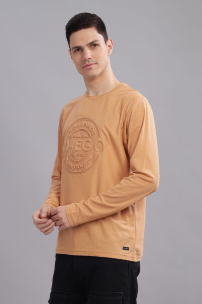 Men’s Melange Long Sleeve Tee with Embossed Chest Print – Multi-Colour Edition