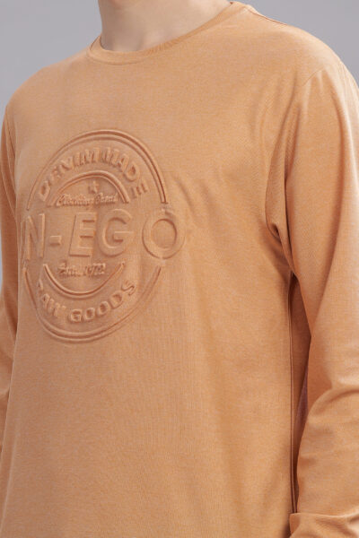 Men’s Melange Long Sleeve Tee with Embossed Chest Print – Multi-Colour Edition - TOASTED ALMOND, L