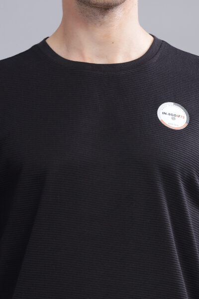 Men’s Corduroy-Texture Solid Tee with HD Chest Logo – Multi-Colour Edition - BLACK, L