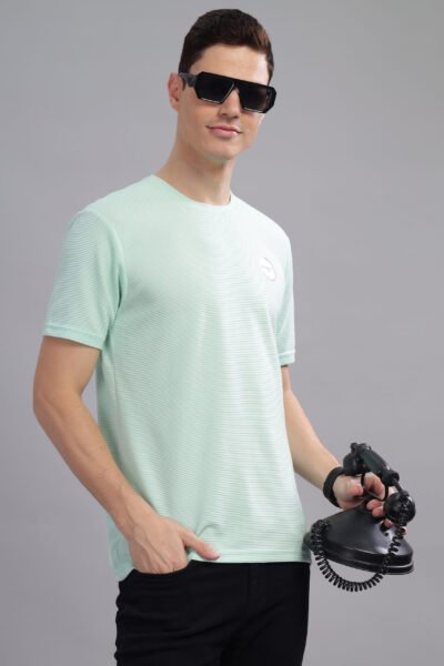 Men’s Corduroy-Texture Solid Tee with HD Chest Logo – Multi-Colour Edition - MIST GREEN, XXL