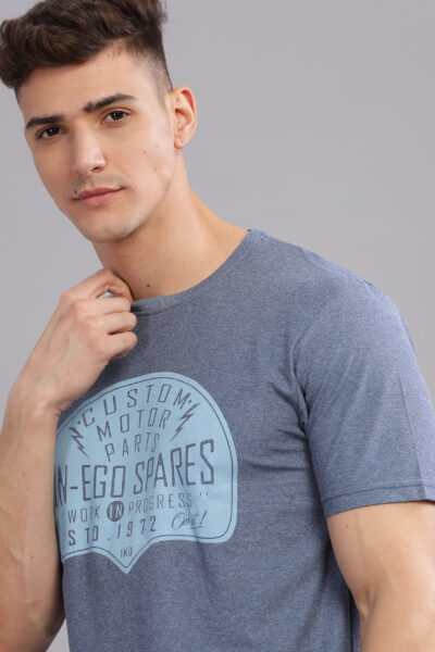 Men’s Melange Printed Tee with Soft-Touch Chest Graphic – Multi-Colour Edition - ORION BLUE, XXL