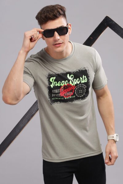 Men’s Melange Printed Tee with Soft-Touch Chest Graphic – Multi-Colour Edition - PEACH WOOD, XXL