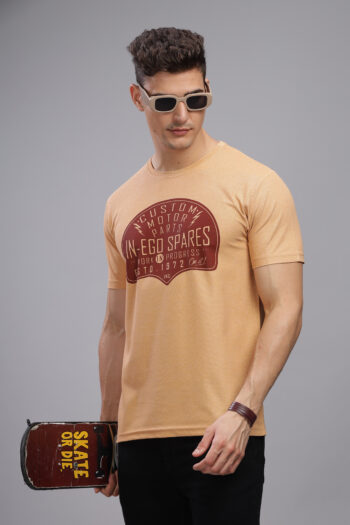 Men’s Melange Printed Tee with Soft-Touch Chest Graphic – Multi-Colour Edition