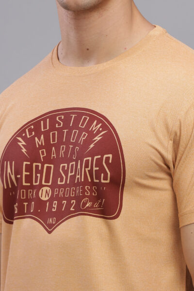 Men’s Melange Printed Tee with Soft-Touch Chest Graphic – Multi-Colour Edition - TOASTED ALMOND, L