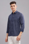 Men’s Midnight Navy AOP Long Sleeve Shirt with Pocket Embroidery