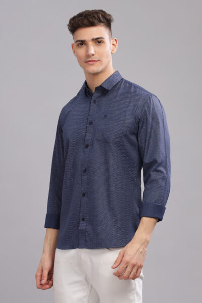 Men’s Midnight Navy AOP Long Sleeve Shirt with Pocket Embroidery