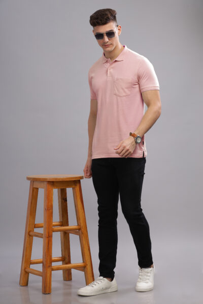 Men’s Single Jersey Polo with Front Embroidery Detail - PINK, M