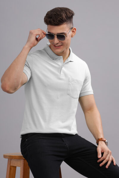 Men’s Single Jersey Polo with Front Embroidery Detail - STONE GREY, M