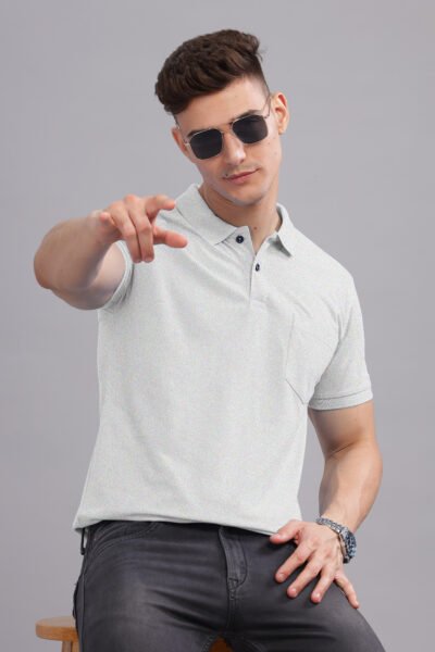 Men’s Combed Pique Cotton Polo with Pocket Embroidery - WHITE, M