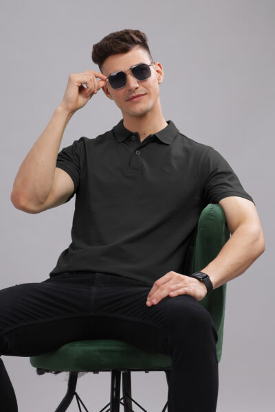 Men’s Stretch Cotton Smart-Fit Polo with Chest Embroidery - BLACK CLAY, M