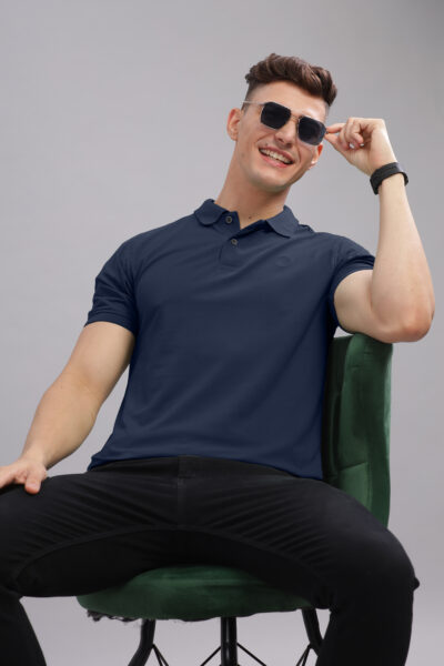 Men’s Stretch Cotton Smart-Fit Polo with Chest Embroidery - PETROL BLUE, M