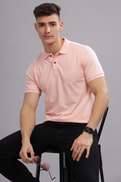 Men’s Stretch Cotton Smart-Fit Polo with Chest Embroidery - PEACH, M