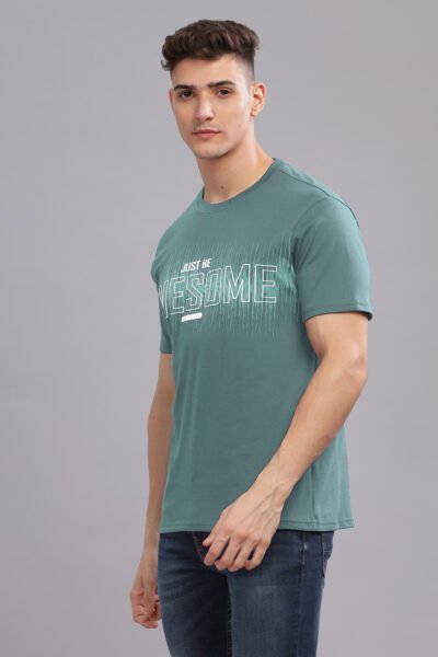 Men’s Printed Round Neck T-Shirt with Graphic Detail - LIGHT PINE, M